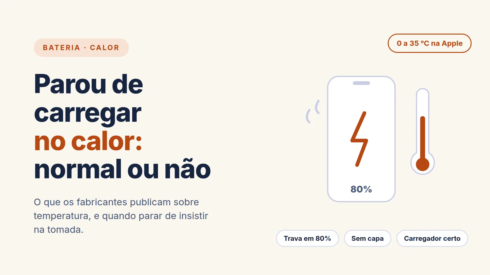 Ilustração de um celular carregando ao lado de um termômetro com a coluna alta