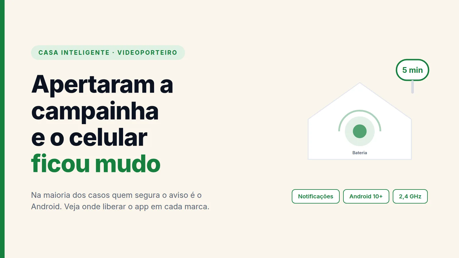 Capa com a chamada Apertaram a campainha e o celular ficou mudo, sobre videoporteiro Wi-Fi que não notifica