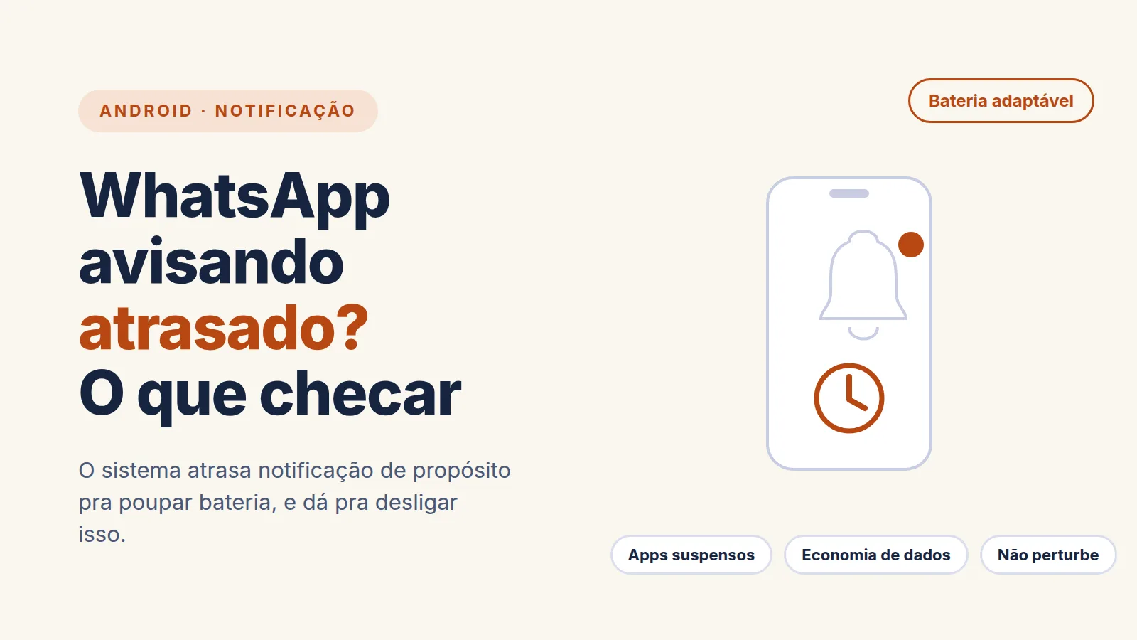 Ilustração de um celular com um sino de notificação e um relógio marcando atraso