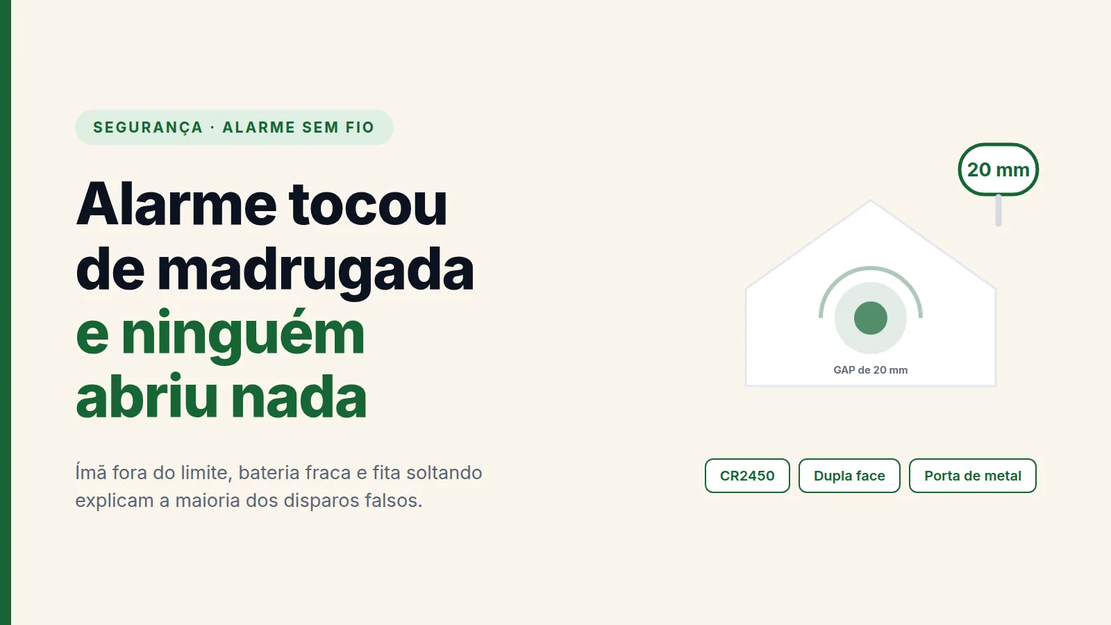 Capa com a chamada Alarme tocou de madrugada e ninguém abriu nada, sobre sensor magnético de porta com disparo falso